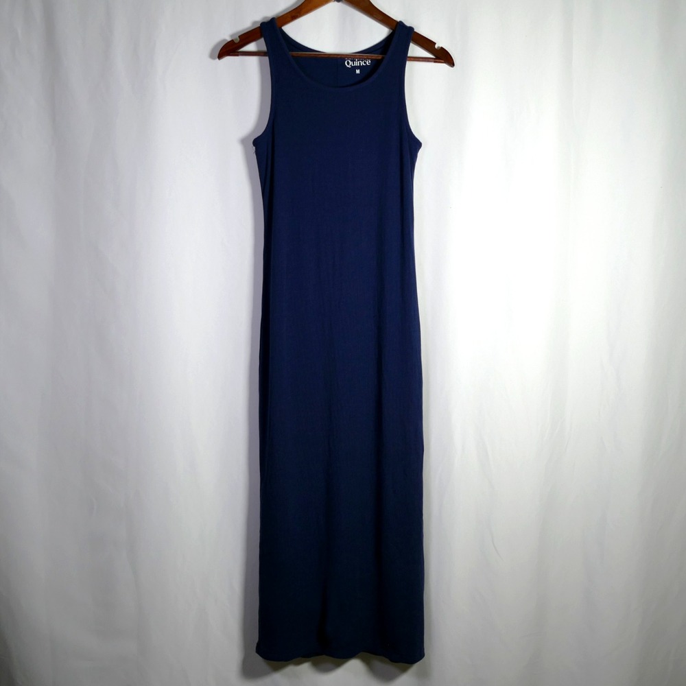 Quince Womens Tencel Rib Knit Sleeveless Midi Tank Dress Size M Bodycon Travel - Picture 1 of 13